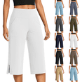 thumbnail image 1 of 18" Capri Pants for Women High Waist Wide Leg Yoga Capris with Pockets Stretchy Loose Fit Casual Workout Pull On Pants White XL, 1 of 7