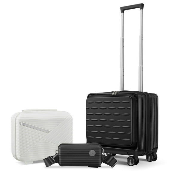 18" Carry On Luggage with Front Open Door & Laptop Interlayer, Hard Shell Suitcase with Built-In TSA Lock & Spinner Wheels, Lightweight PC Travel Suitcase for Women Men, Black