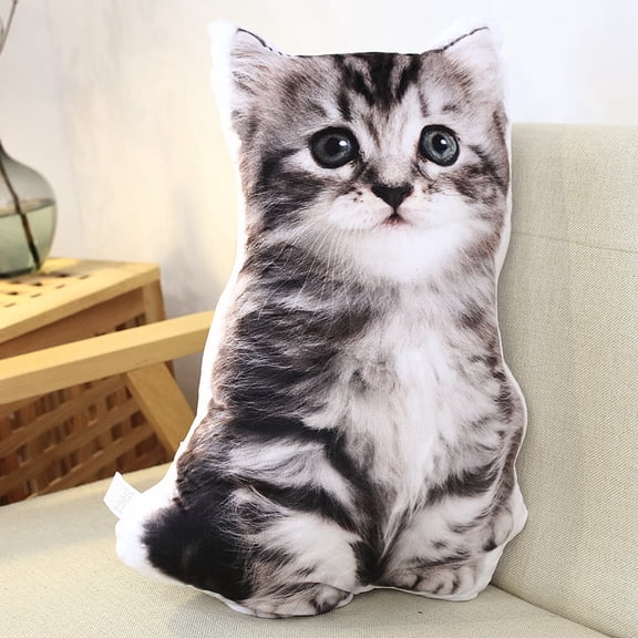18'' Cat Shape Throw Pillow Plushie Doll - 3D Simulation Plush Stuffed Animal Toy, Sofa Chair Home Decor (Black,30*48cm)