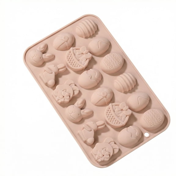 18-Cavity Easter Silicone Cake Mold, DIY Cartoon Animal and Egg Shaped Chocolate Mold, Sphere Design for Baking, Candy and Resin, Flexible, BPA Free, Perfect for Holiday Treats,Pink