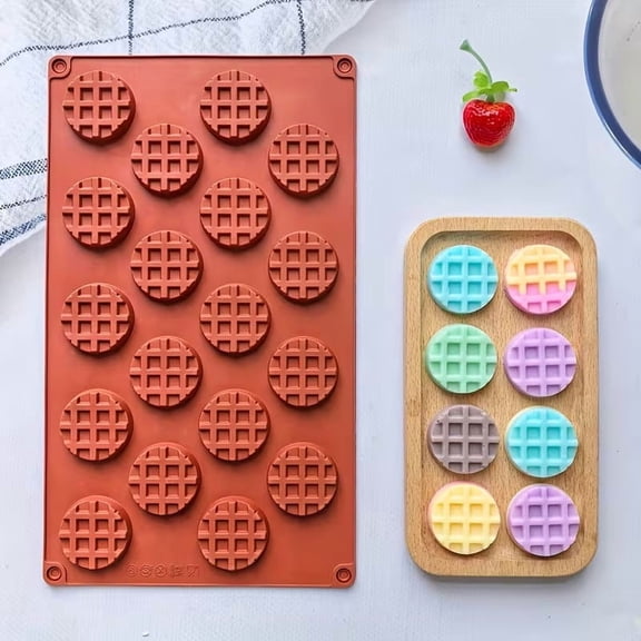 18-Cavity Non-Stick Silicone Waffle Mold - Versatile Mini Round Baking Pan for Waffles, Chocolate Candy, and Wax Art