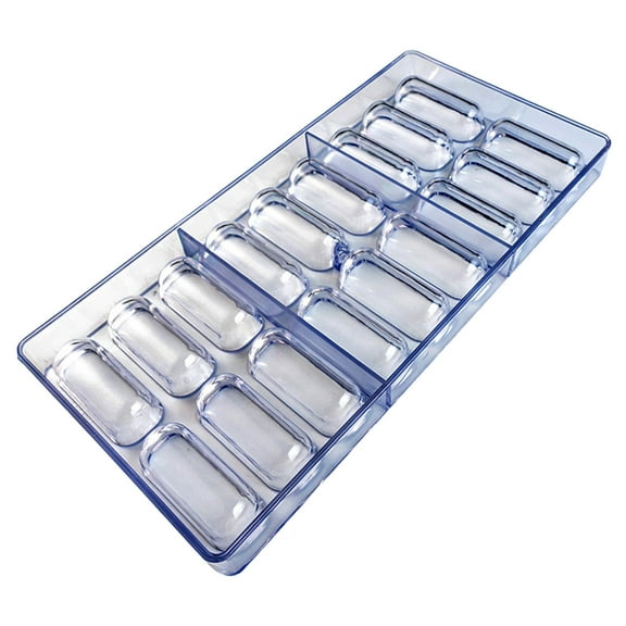 18-Cavity Oblong Chocolate Mold - Clear Polycarbonate Candy & Pill Mold, Freezer-Safe, Food-Grade for Baking, Suppositories, DIY Treats - 10.8" x 5.3"