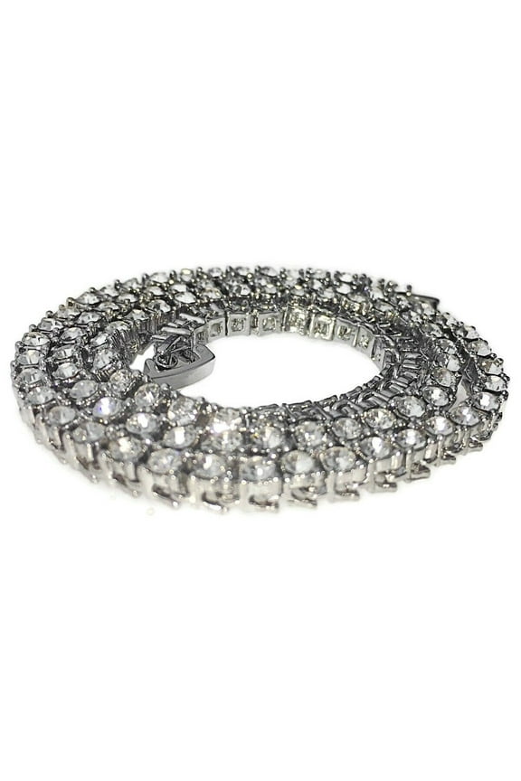 18" Chain Choker 1 One Row Silver Tone Bling Hip Hop Tennis Necklace