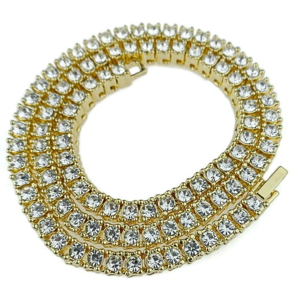 18" Chain Choker One Row Gold Finish Iced Hip Hop Tennis Necklace 6 MM Box Clasp