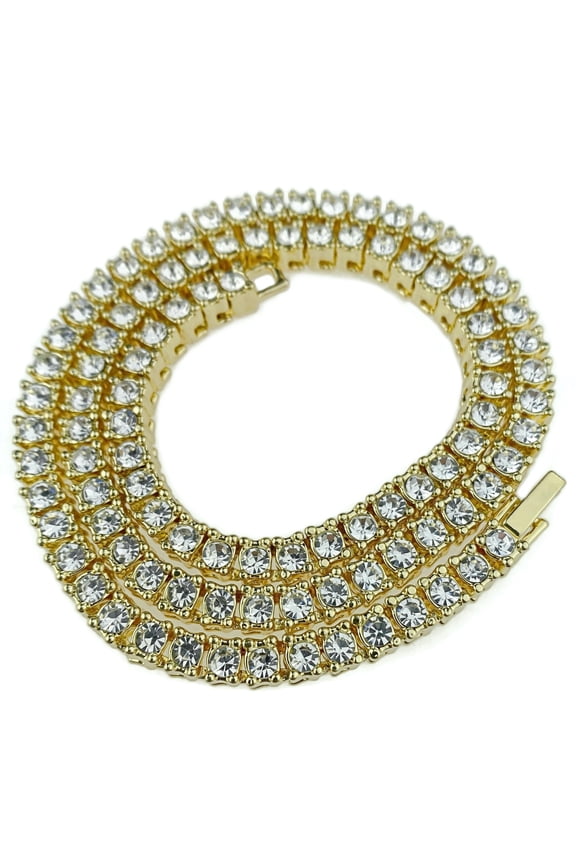 18" Chain Choker One Row Gold Finish Iced Hip Hop Tennis Necklace 6 MM Box Clasp