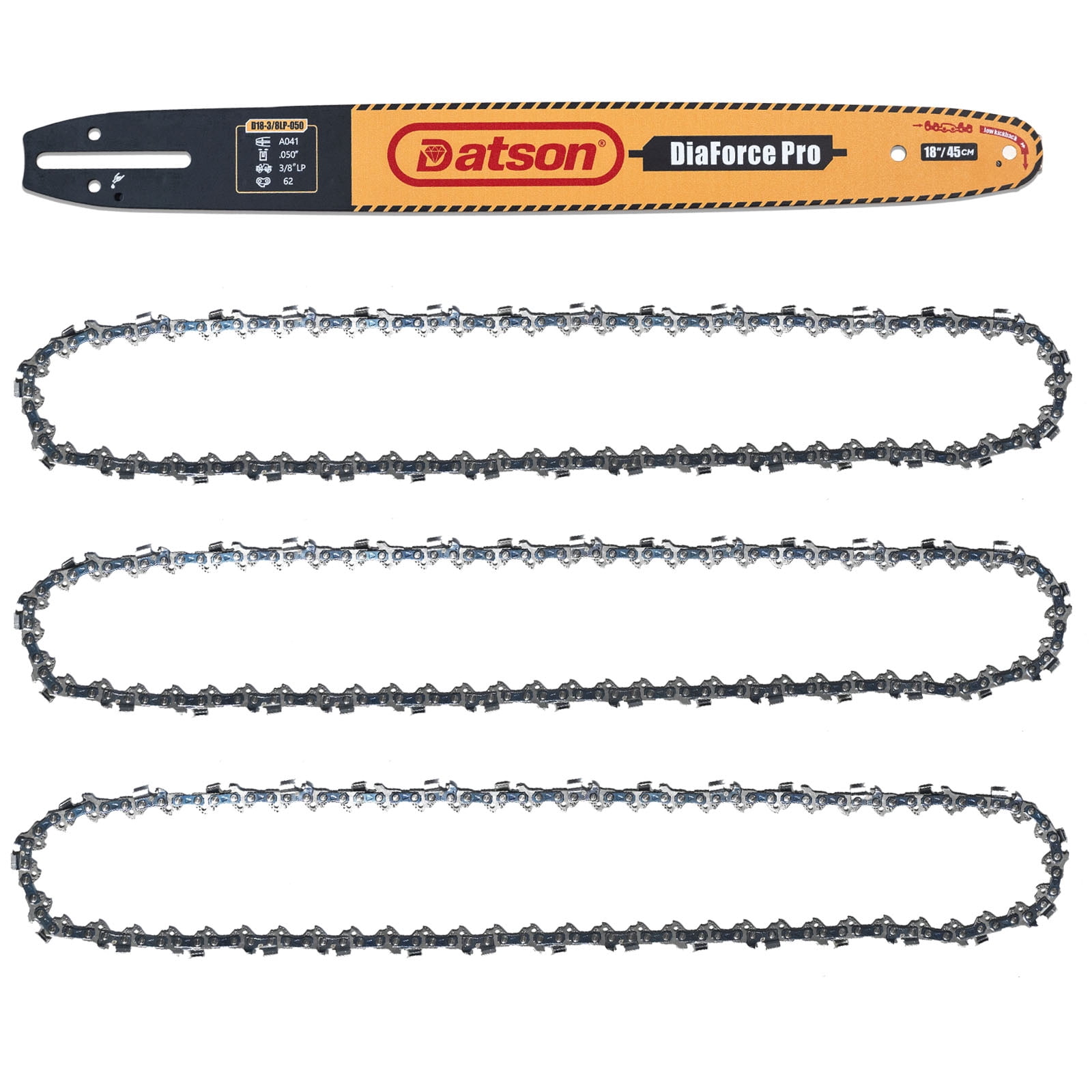 18 Inch Chainsaw Guide Bar and Chain Combo, 3/8" LP Pitch .050" Gauge 62 Drive Links Replace Oregon Guide Bar, Fits Poulan Ego Greenworks Echo Kobalt and More (3 Chains+ 1 Bar)