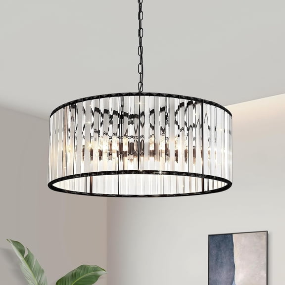 18" Chandeliers for Dining Room 6-Light Black Crystal Chandelier | Crystal Dining Room Light Fixture, Adjustable Height, E12 Base, for Dining Room, Living Room, Bedroom, Entryway