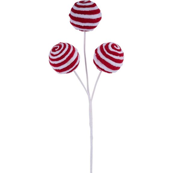 18" Chenille Striped Ball Pick: Red