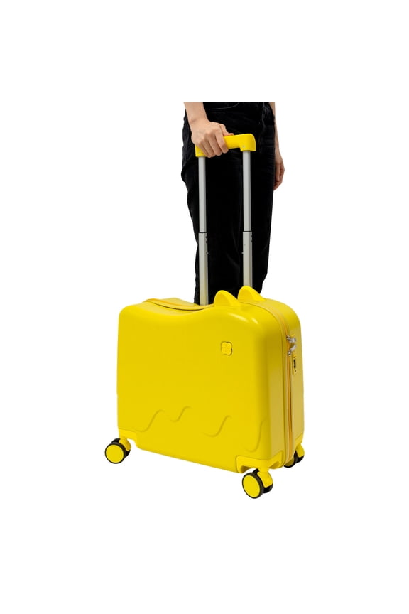 18" Children's Ride On Trolley Luggage - Ride-On Kids Suitcase,Rolling Luggage with Spinner Wheels Carry Trolley Luggage with Password Lock (Yellow, 18")