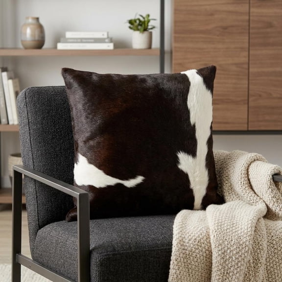 18" Chocolate Cowhide Throw Pillow
