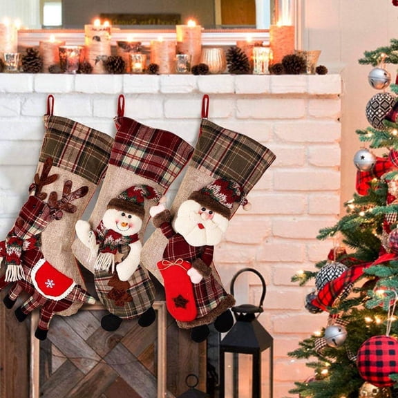 18" Christmas Stocking Classic Large Stockings Santa, Snowman, Reindeer Xmas Character for Family Holiday Christmas Party Decorations