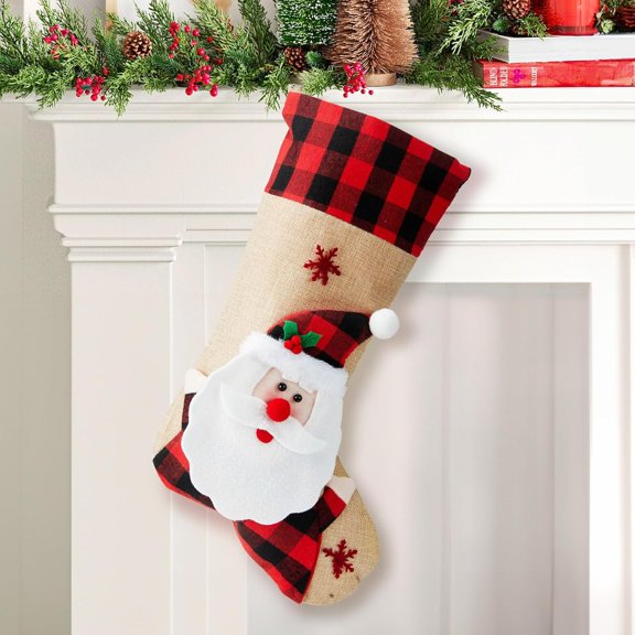 18" Christmas Stocking Gnome Burlap Plaid Xmas Stocking Holiday Christmas Decoration Gifts for Family Kids