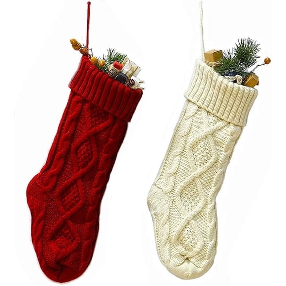 18" Christmas Stockings Cable Knit Stocking Christmas Decorations, Fireplace Xmas Tree Stocking Ornaments for Holiday Family Friends