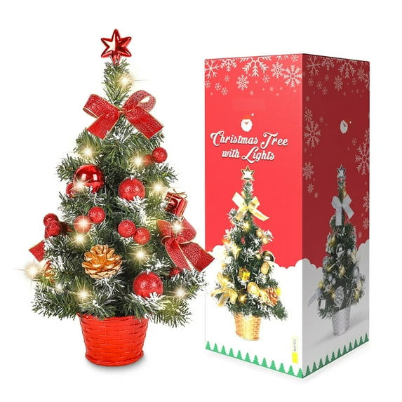 18" Christmas Table Decorations Lighted Mini Tree, DIY Artificial Small Christmas Tree with Pine and Star, Perfect for Desktop Table Home Kitchen Dinning Hall Holiday