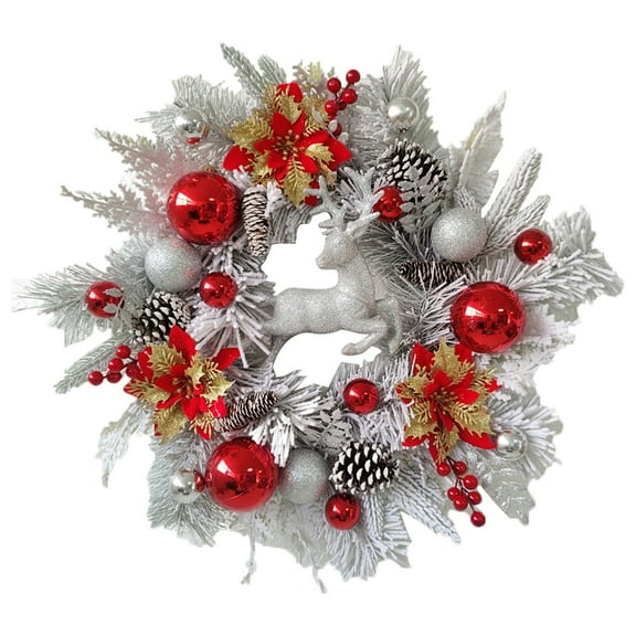 18" Christmas Wreaths for Front Door, Christmas Flocked Wreath, Artificial Elk Garland, Merry Christmas Garland