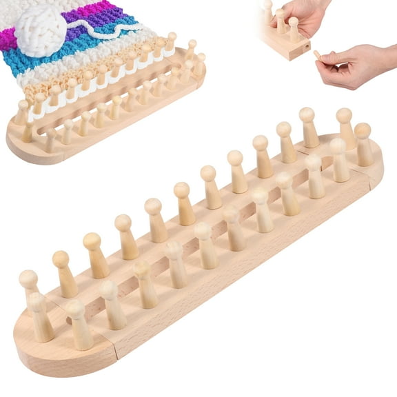 18" Chunky Knitting Loom for Blankets - Adjustable Wood Frame for Hand-Knit Blankets, DIY Craft Loom for Beginners, Reusable & Portable Blanket Making Set with No Needles Required