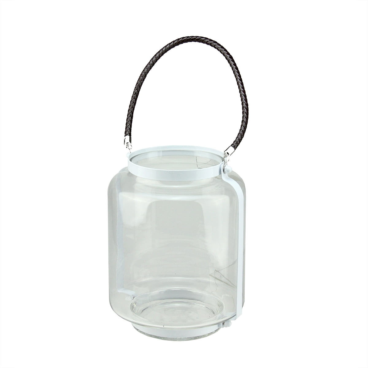 18"" Clear Glass Hurricane Pillar Candle Lantern with White Metal Frame
