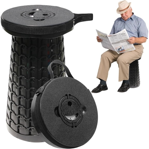 18" Collapsible Stool, 800lbs Max Weight, Heavy Duty Portable Retractable Folding Telescoping Foldable Camping Stool for Adults Outdoor Fishing Travel BBQ (Black)