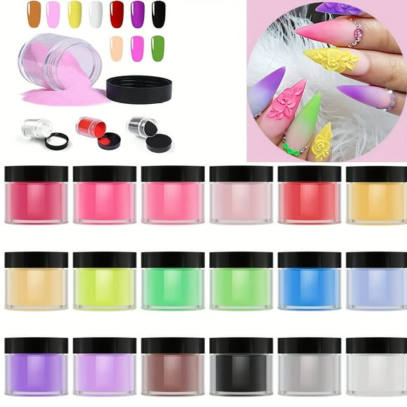 18-Color Acrylic Nail Powder Set - Odorless, Perfect for DIY Manicures & 3D Flower Designs, No Lamp Needed