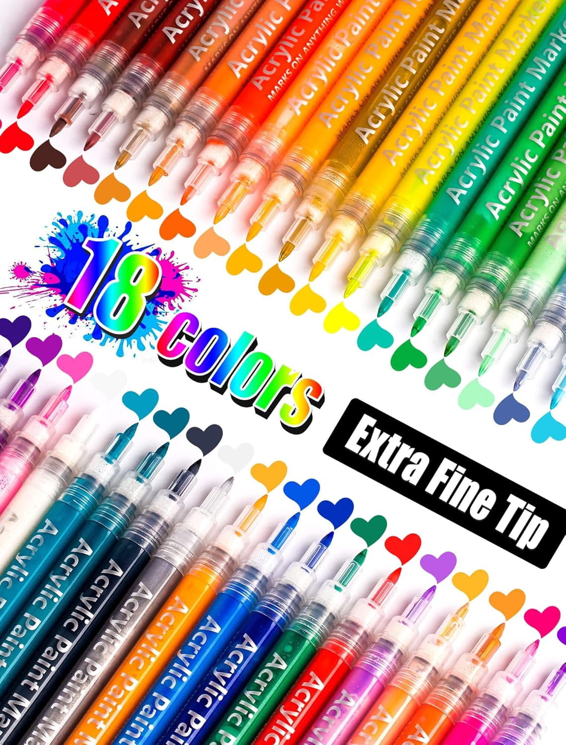 18 Color Extra Fine Tip Paint Pens - Premium Acrylic Paint Markers for Rock Painting, Canvas, Wood, Glass, Ceramic, Fabric