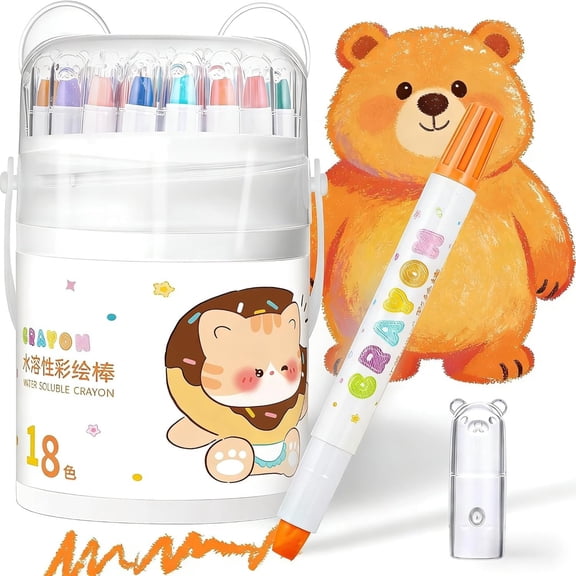 18 Color Silky Twistable Crayons for Young Artists, Washable Art Supplies, Multicultural Pastel Gel Crayons, Easy Grip Coloring