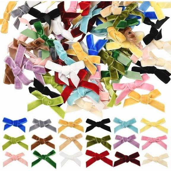 18 Colors 72Pcs Velvet Coquette Bows Bulk 1.18x2.17in Mini Colorful Cute Small Bowknot Tie Garland Boutique Decorations Vintage Wreath Gift Ribbon Flowers Accessories for Women Sewing for DIY