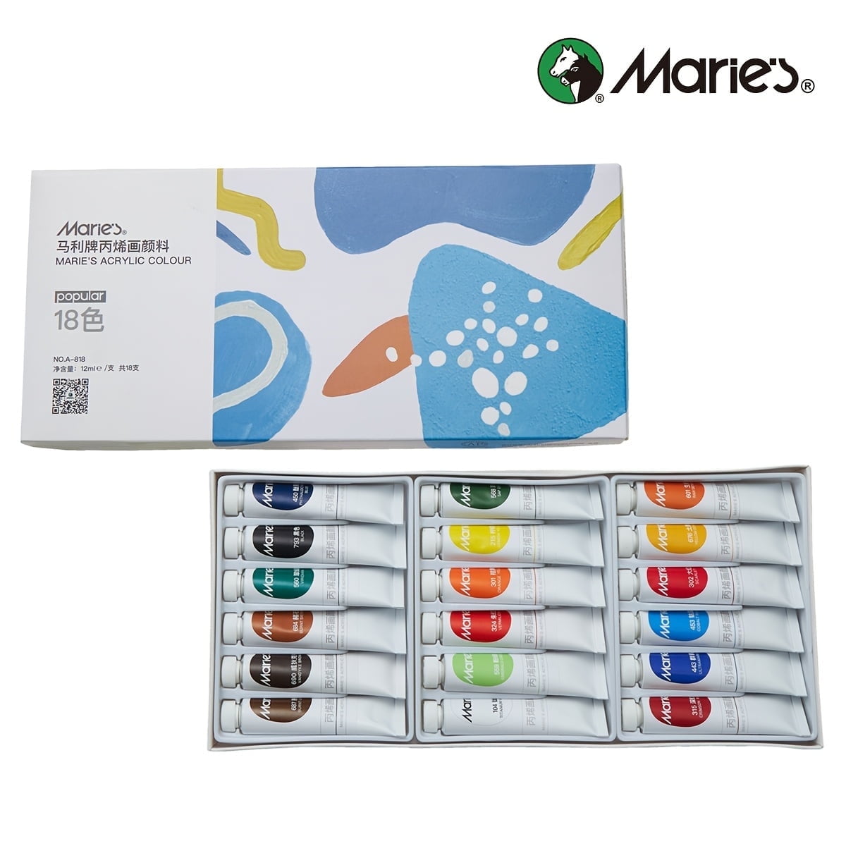 Acrylic Paint, 18 Colors x 12ml/0.4oz - Rich Pigments, Vibrant Colors for Canvas, Wood, Fabric & Crafts, Ideal for Artists, Beginners, Students & Hobbyists