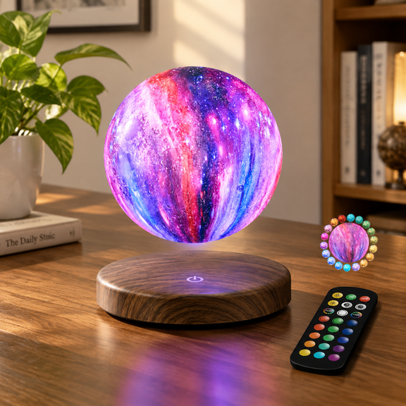 18 Colors - Galaxy Levitating Moon Lamp, 3D Printed Galaxy Design Floating Spinning Light for Room Office Decor