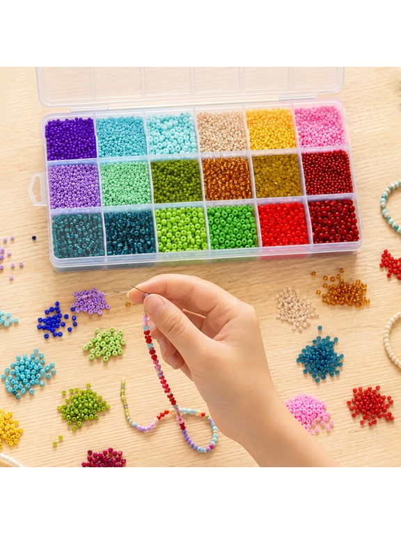 10000 Pcs Glass Seed Beads, 18 Colors Tiny Craft Beads, Small Glass Beads for Bracelet Making Kit, DIY Jewelry Making, Earring, Necklace, Keychain