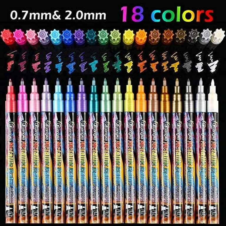 18 Colors Metallic Marker Pens, 0.7 mm Extra Fine Point Paint Pen, Metallic  Painting Pens, Metallic Permanent Markers for Cards Writing Signature