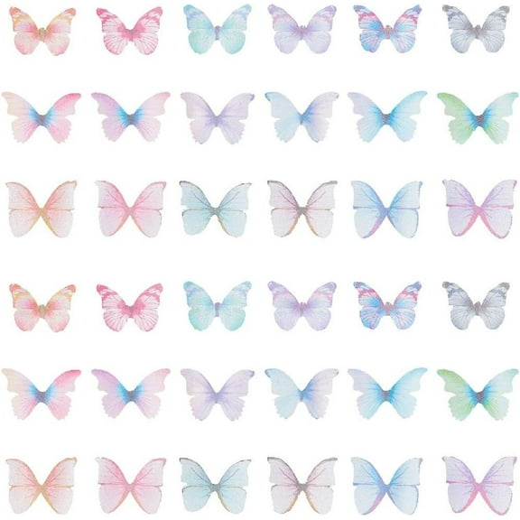 18 Colors Polyester Fabric Wings Crafts Decoration for DIY Jewelry Crafts Earring Necklace Hair Clip Decoration Butterfly Mixed Color 24~29x30~43mm 6pcs/style