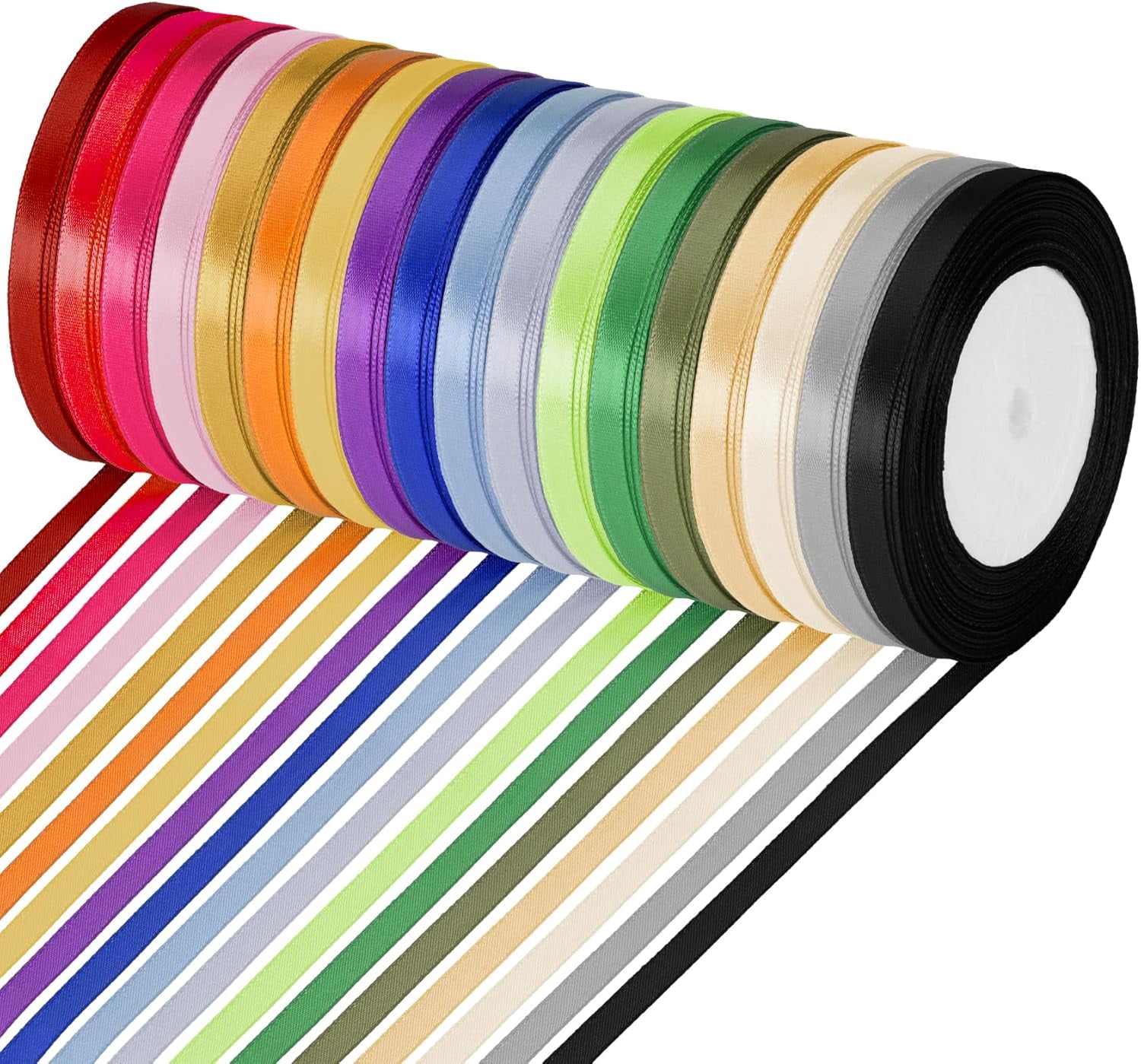 18 Colors Satin Ribbon Polyester, 1/4 inch Solid Fabric Ribbon Roll for Gift Wrapping, DIY Crafts, Wedding Christmas Birthday Party Decorations