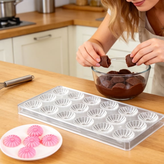 18 Compartment Mexican Asters Flower Shaped Chocolate Mold Series, Transparent Plastic Baking Tool for DIY Candy, Daisy Like Flower Design for Spring, Wedding and Baby Shower
