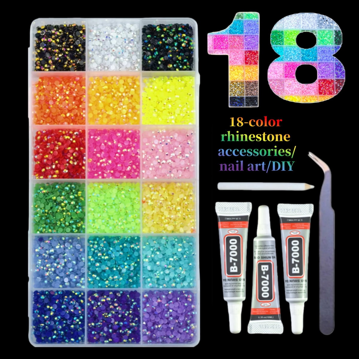 18-Compartment Storage Box Resin Flat-Bottom Drill for Nails Face Eye Makeup Tumblers Bottles Crafts Shoes Phones