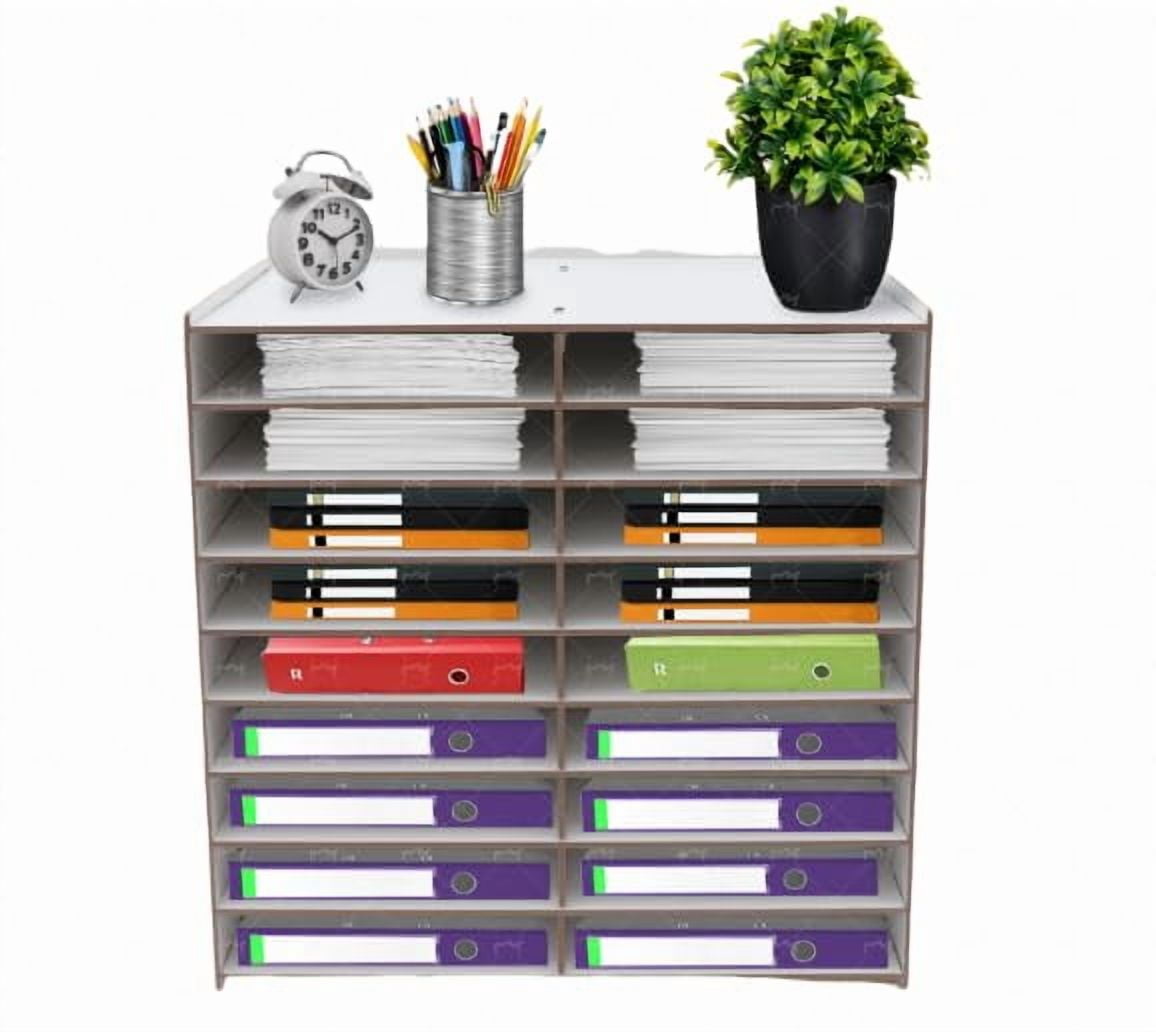 18 Compartments Wood Literature Organizer, Adjustable Shelves, File ...