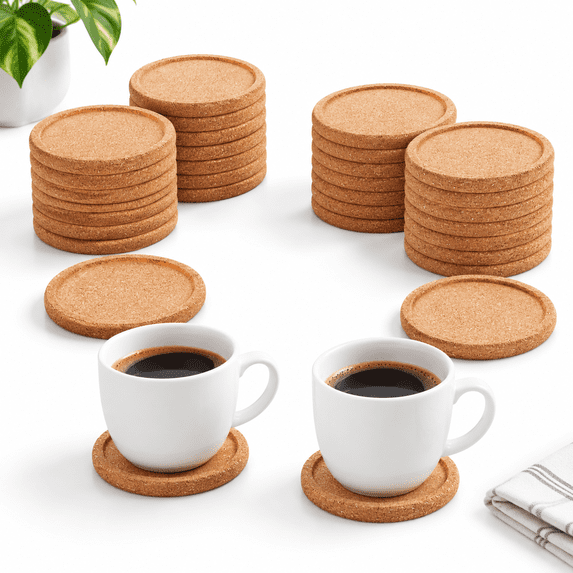 18 Cork Coasters With Lip Absorbent Drink Coaster Grooved Round Edge ...