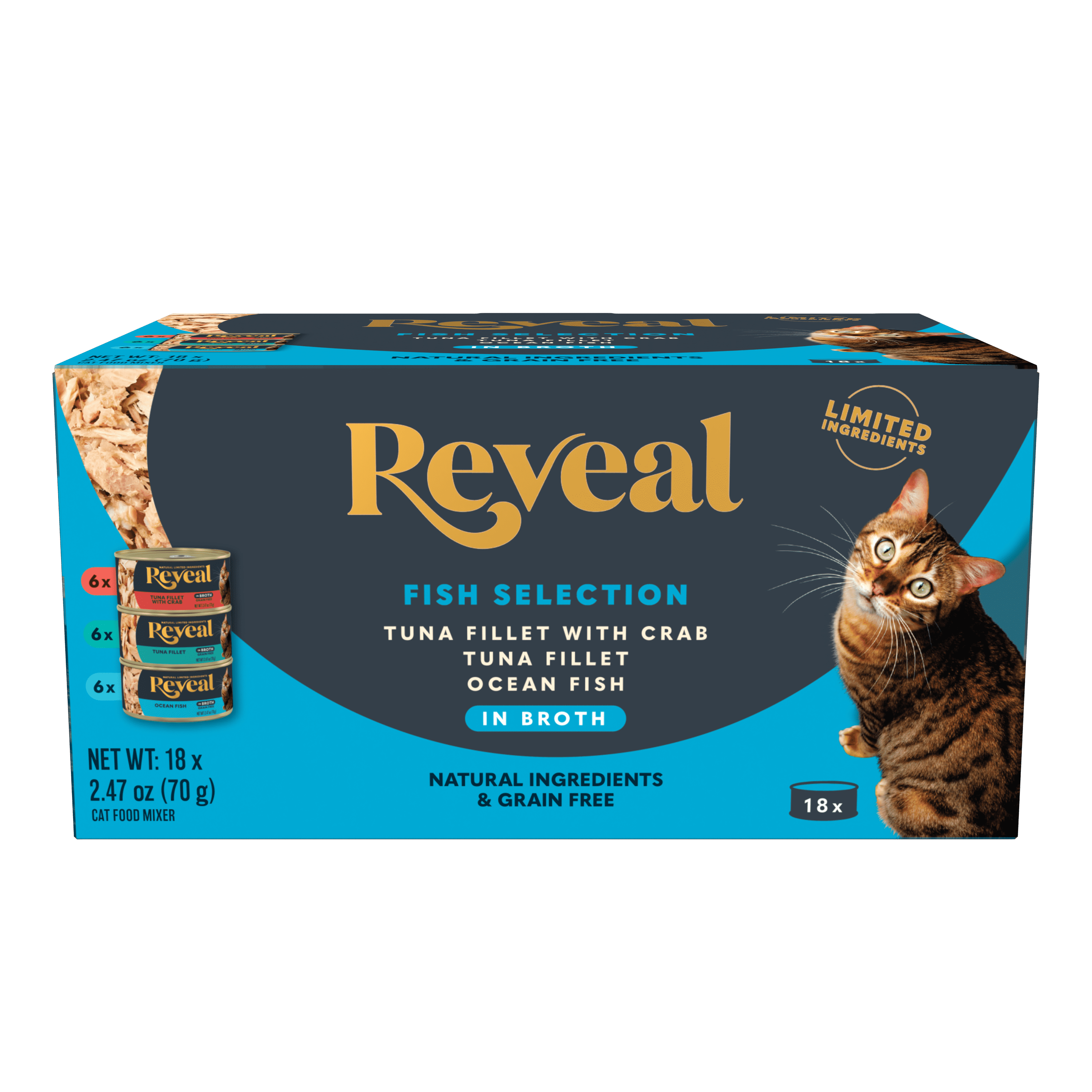 Reveal Pet Food Natural Wet Cat Food Fish Selection in Broth 18 x 2.47oz Cans