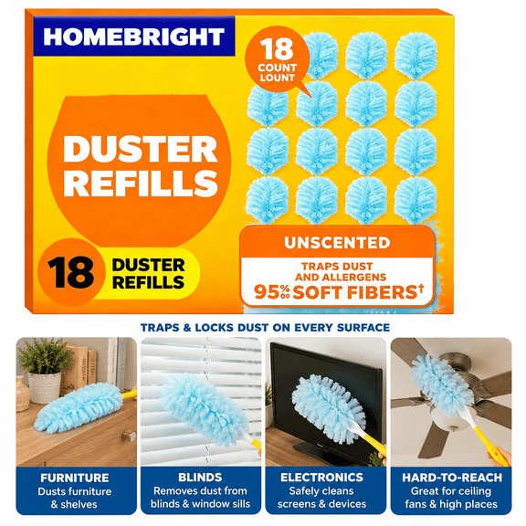 Duster Refills 18 Count, Unscented Thickened Microfiber Pads, 95% Allergen Removal Compatible with Standard Duster Wand for Home Car Cleaning