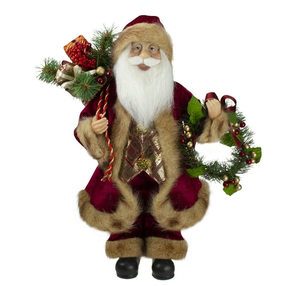 Northlight Santa Claus Holding a Wreath and Gift Bag Christmas Figurine - 18"