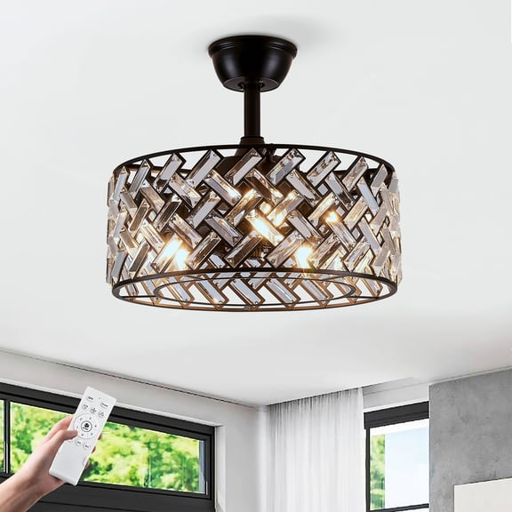 18" Crystal Cage Ceiling Fan with Remote, Quiet Motor & Light, Chandelier Style for Bedroom, Living Room, Dining Room, Kids Room (Bulbs Not Included)