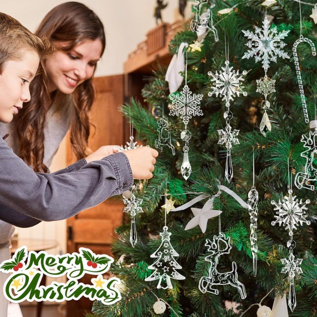 18 Crystal Christmas Ornaments for Tree Decoration Clear Hanging