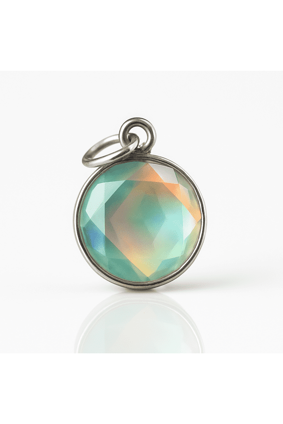 18 Ct Natural Aurora Fire Opal Certified 925 Sterling Silver Round Shape Pendant