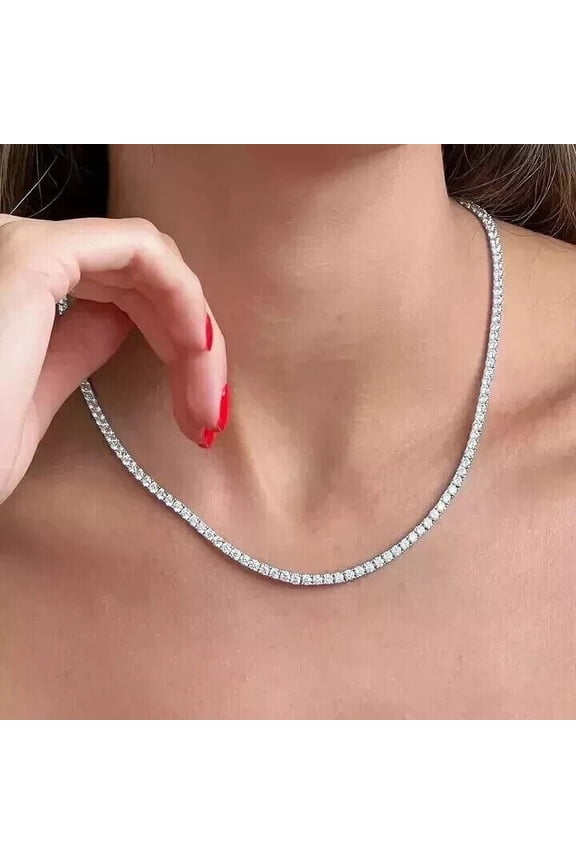 18 Ct Round Cut Lab-Created Diamond Tennis Necklace 14K White Gold Plated 3MM