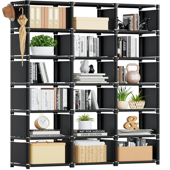 Bookcase with 18 Cubes, Large Storage Shelf for Home Organization, Customizable DIY Bookshelf for Bedroom Living Room Office Decor, Black