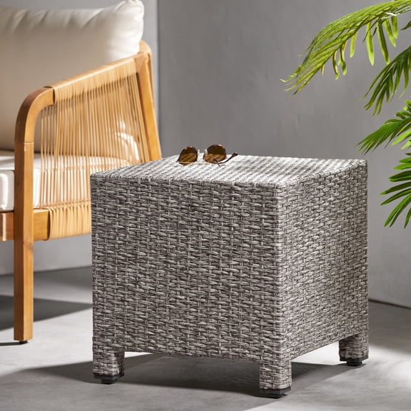 18" Cube PE Rattan Side Table / No Assembly, Ready to Use