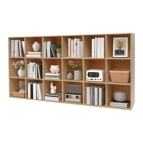 18-Cube Solid Wood Storage Shelf Bookcase, 3-Tier Floor Standing ...