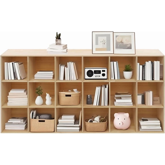 18 Cube Storage Book Shelf,Organizer Bookcase with Deepened Compartments and Thickened Solid Wood Design Solid Wood Cube Bookcase for Home Living Room Office Study Dormitory Coffee Shop Milk Tea Shop