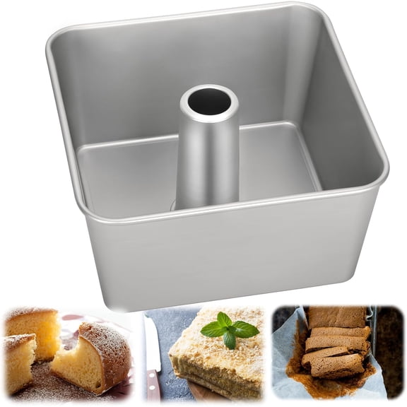 18 Cup One-Piece Square Tube Cake Pan - Anodized Aluminum 9x9x4.5 In, Seamless, Easy Release & Even Heating for Chiffon, Angel Food, Sponge and Pound Cakes