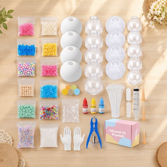 18 DIY Stress Making Kit, Squishy Skin Shells with Beads, Clay, Paints and Tools