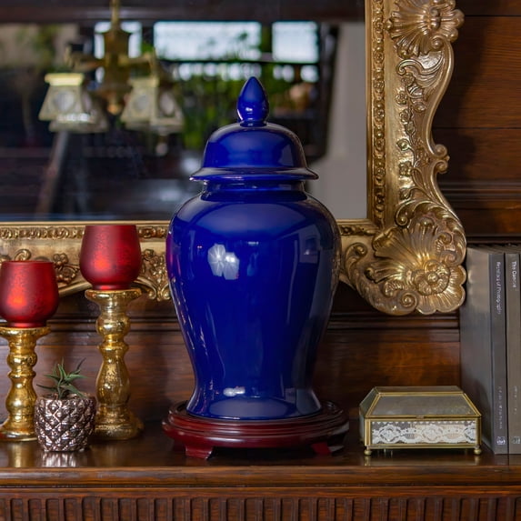 Red Lantern 18" Deep Blue Temple Jar